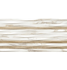 Настенная плитка Alma Ceramica TWU2550EPH14 Euphoria 24.9x50 белая / бежевая глянцевая / рельефная под мрамор / под дерево / полосы