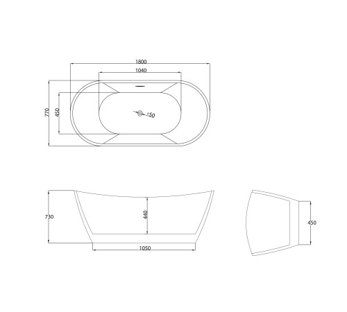 Ванна отдельностоящая Grossman Galaxy GR-2103M (180х77х72) цвет белый матовый
