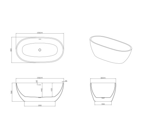 Ванна отдельностоящая Grossman Classic GR-2403MB (150х78х58) цвет черный/белый матовый
