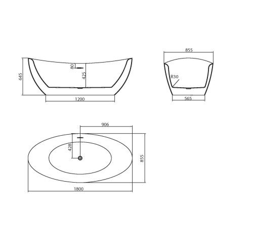 Ванна отдельностоящая Grossman Galaxy GR-1402 (180х85х65) цвет белый