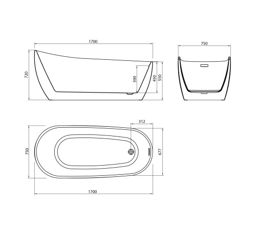 Ванна отдельностоящая Grossman Galaxy GR-1403 (170х75х72) цвет белый