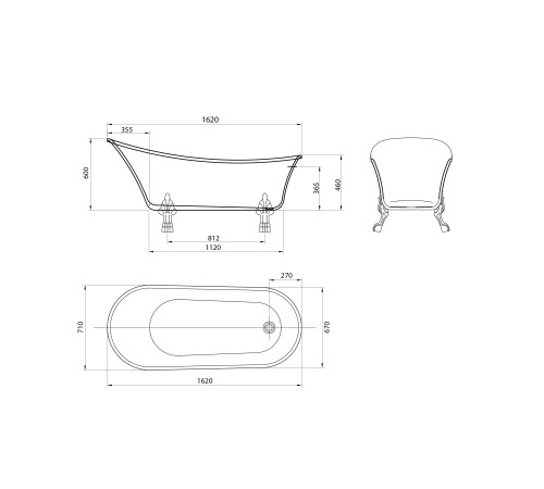 Ванна отдельностоящая Grossman Retro GR-1002M (162х71х77) цвет белый матовый, ножки хром