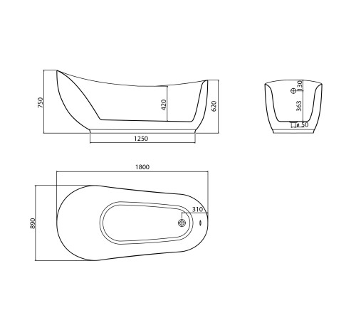 Ванна отдельностоящая Grossman Style GR-2303M (180х89х75) цвет белый матовый