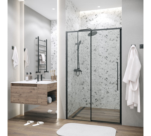 Дверь в нишу Grossman Galaxy 100.K33.01.110.21.00 (110х195) черный матовый,стекло прозрачное,раздвижная