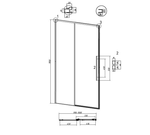 Дверь в нишу Grossman Galaxy 100.K33.01.100.21.00 (100х195) черный матовый,стекло прозрачное,раздвижная