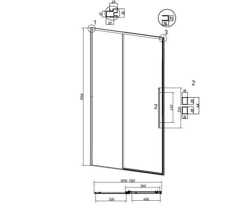Дверь в нишу Grossman Galaxy 100.K33.01.110.21.00 (110х195) черный матовый,стекло прозрачное,раздвижная
