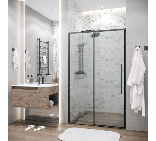 Дверь в нишу Grossman Galaxy 100.K33.01.130.21.02 (130х195) черный матовый,стекло шиншилла,раздвижная