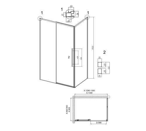 Душевое ограждение Grossman Galaxy 100.K33.01.130.10.00-200.K33.01.90.10.00 (130х90х195) раздвижная,хром,стекло прозрачное