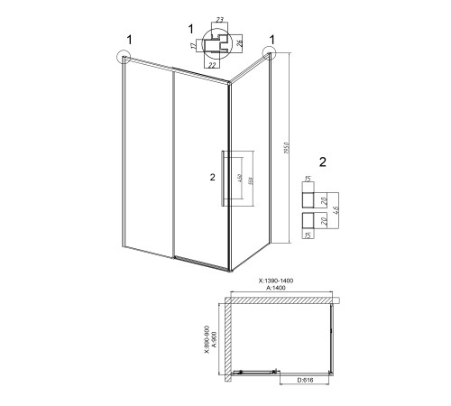 Душевое ограждение Grossman Galaxy 100.K33.01.140.21.00-200.K33.01.90.21.00 (140х90х195) раздвижная,черный матовый,стекло прозрачное