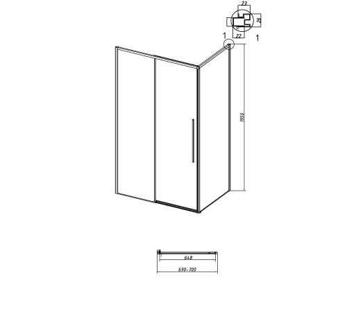 Боковая стенка Grossman Galaxy 200.K33.01.70.21.02 (70х195) черный матовый,стекло шиншилла