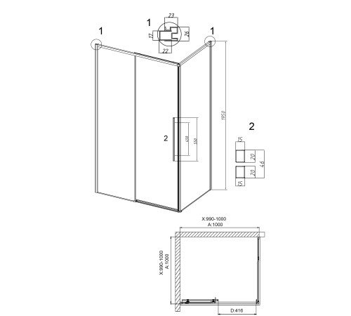 Душевое ограждение Grossman Galaxy 100.K33.01.100.21.10-200.K33.01.100.21.10 (100х100х195) раздвижная,черный матовый,стекло тонированное