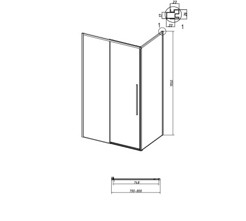 Боковая стенка Grossman Galaxy 200.K33.01.80.42.00 (80х195) графит сатин,стекло прозрачное