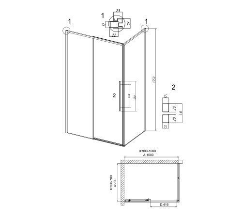 Душевое ограждение Grossman Galaxy 100.K33.01.100.42.10-200.K33.01.70.42.10 (100х70х195) раздвижная,графит сатин,стекло тонированное