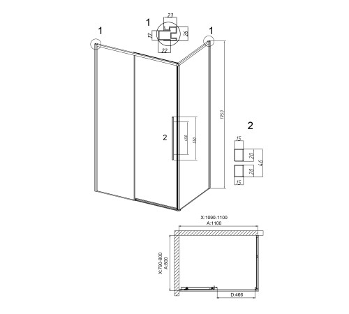 Душевое ограждение Grossman Galaxy 100.K33.01.110.42.10-200.K33.01.80.42.10 (110х80х195) раздвижная,графит сатин,стекло тонированное