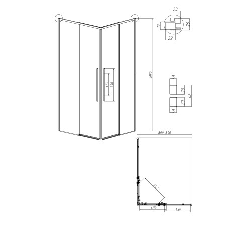 1/2 душевого ограждения Grossman Galaxy 1/2.K33.01.90.10.00 (90х195) хром,стекло прозрачное