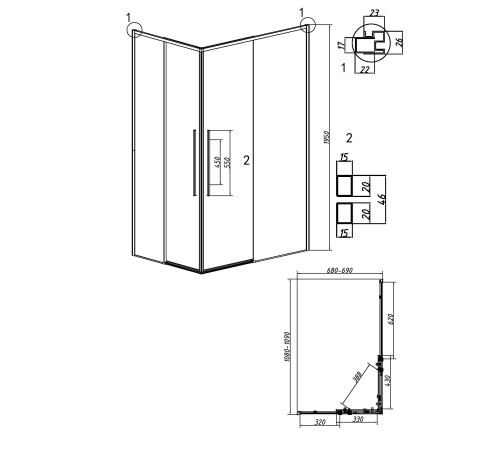 Душевое ограждение Grossman Galaxy 1/2.K33.01.11.10.00-1/2.K33.01.70.10.00 (110х70х195) раздвижная,хром,стекло прозрачное