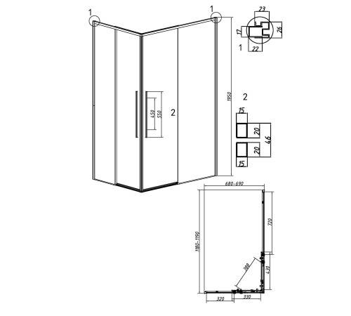 Душевое ограждение Grossman Galaxy 1/2.K33.01.12.10.00-1/2.K33.01.70.10.00 (120х70х195) раздвижная,хром,стекло прозрачное