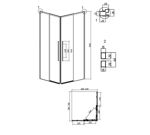 Душевое ограждение Grossman Galaxy 1/2.K33.01.80.10.00-1/2.K33.01.70.10.00 (80х70х195) раздвижная,хром,стекло прозрачное