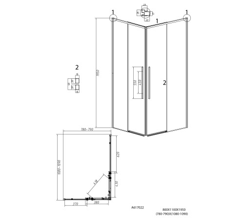 Душевое ограждение Grossman Galaxy 1/2.K33.01.11.10.02-1/2.K33.01.80L.10.02 (110х80х195) раздвижная,хром,стекло шиншилла