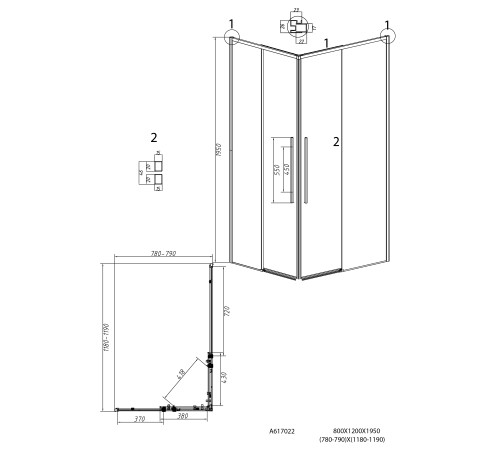 Душевое ограждение Grossman Galaxy 1/2.K33.01.12.10.02-1/2.K33.01.80L.10.02 (120х80х195) раздвижная,хром,стекло шиншилла