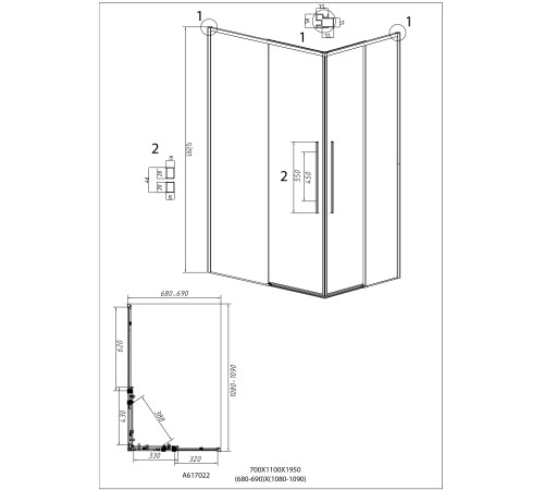 Душевое ограждение Grossman Galaxy 1/2.K33.01.70.10.02-1/2.K33.01.11L.10.02 (70х110х195) раздвижная,хром,стекло шиншилла