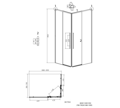 Душевое ограждение Grossman Galaxy 1/2.K33.01.80.10.02-1/2.K33.01.11L.10.02 (80х110х195) раздвижная,хром,стекло шиншилла