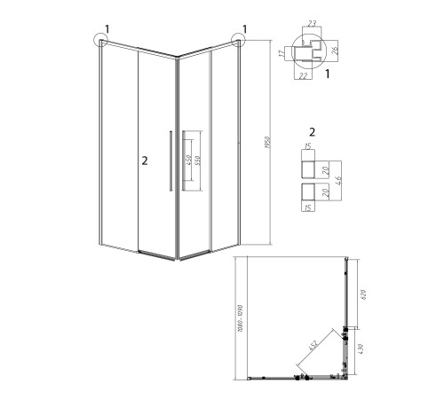 1/2 душевого ограждения Grossman Galaxy 1/2.K33.01.11.10.02 (110х195) правая,хром,стекло шиншилла