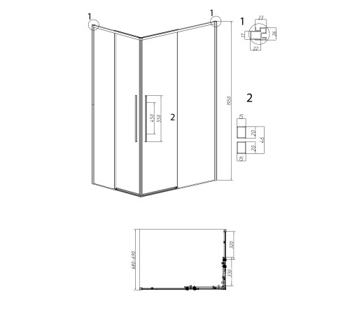 1/2 душевого ограждения Grossman Galaxy 1/2.K33.01.70.21.02 (70х195) правая,черный матовый,стекло шиншилла