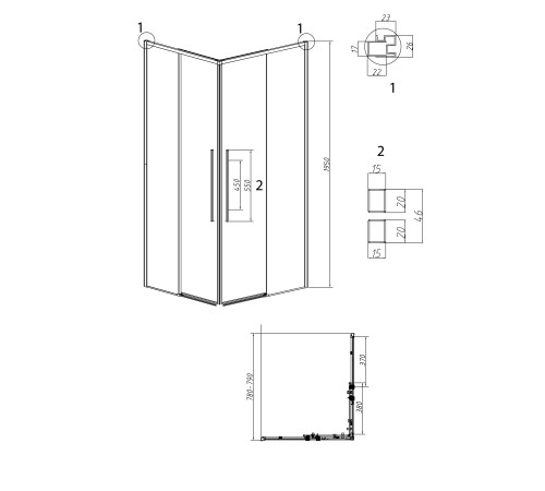 1/2 душевого ограждения Grossman Galaxy 1/2.K33.01.80.21.02 (80х195) правая,черный матовый,стекло шиншилла