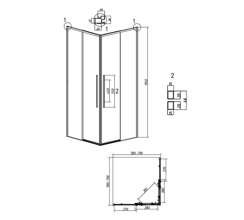 Душевое ограждение Grossman Galaxy 300.K33.01.8080.10.02 (80х80х195) квадрат,раздвижная,хром,стекло шиншилла