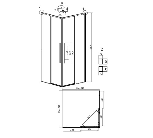 Душевое ограждение Grossman Galaxy 300.K33.01.1010.21.00 (100х100х195) квадрат,раздвиж,черный матовый,стекло прозрачное,1место