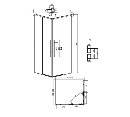 Душевое ограждение Grossman Galaxy 300.K33.01.9080.21.00 (90х80х195) прямоугольник,раздвижная,черный матовый,стекло прозрачное
