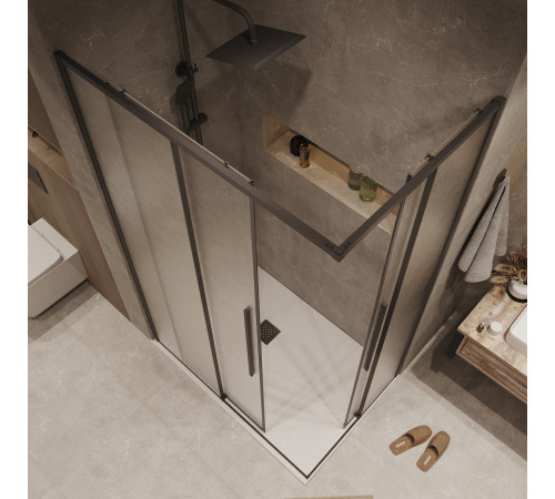 Душевое ограждение Grossman Galaxy 1/2.K33.01.80.21.02-1/2.K33.01.12L.21.02 (80х120х195) раздвижная,черный матовый,стекло шиншилла
