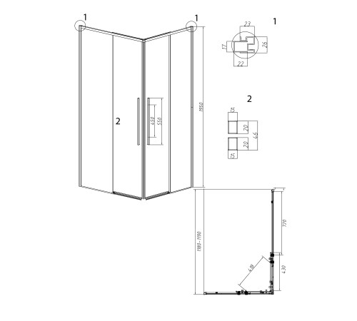 1/2 душевого ограждения Grossman Galaxy 1/2.K33.01.12.21.02 (120х195) правая,черный матовый,стекло шиншилла