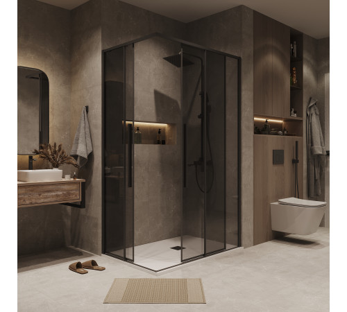 Душевое ограждение Grossman Galaxy 1/2.K33.01.11.21.10-1/2.K33.01.80.21.10 (110х80х195) раздвижная,черный матовый,стекло тонированное