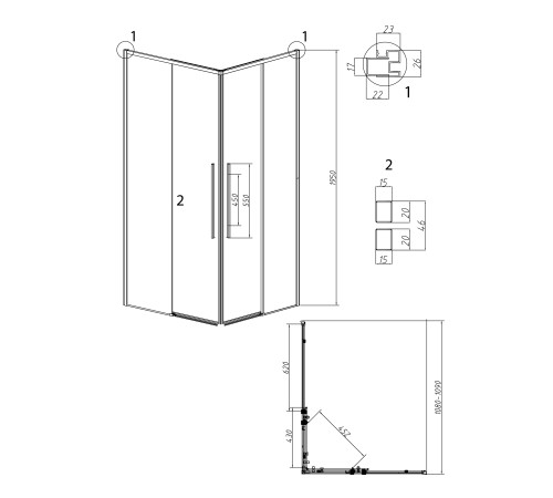 1/2 душевого ограждения Grossman Galaxy 1/2.K33.01.11.21.10 (110х195) черный матовый,стекло тонированное