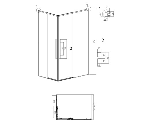 1/2 душевого ограждения Grossman Galaxy 1/2.K33.01.70.32.00 (70х195) золото сатин,стекло прозрачное
