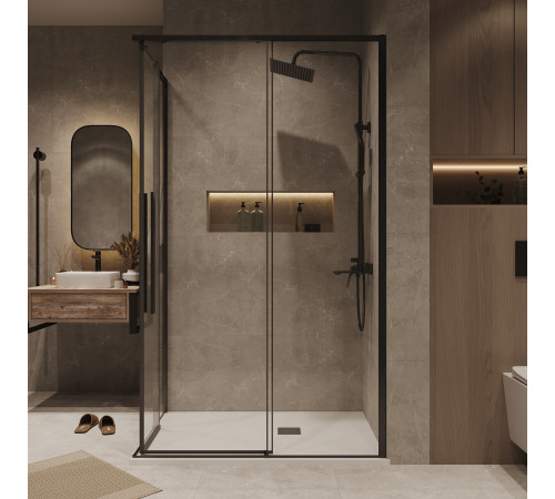 Душевое ограждение Grossman Galaxy 1/2.K33.01.10.42.00-1/2.K33.01.80.42.00 (100х80х195) раздвижная,графит сатин,стекло прозрачное