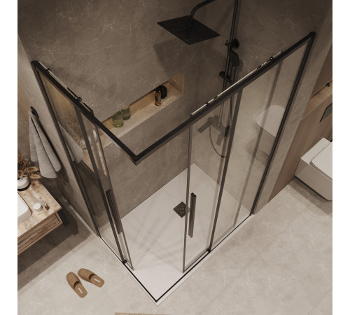 Душевое ограждение Grossman Galaxy 1/2.K33.01.10.42.00-1/2.K33.01.80.42.00 (100х80х195) раздвижная,графит сатин,стекло прозрачное