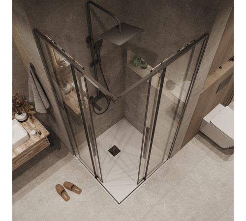 1/2 душевого ограждения Grossman Galaxy 1/2.K33.01.10.42.00 (100х195) графит сатин,стекло прозрачное