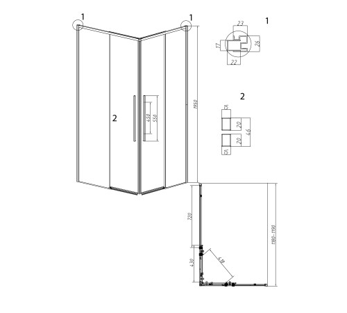 1/2 душевого ограждения Grossman Galaxy 1/2.K33.01.12.42.00 (120х195) графит сатин,стекло прозрачное