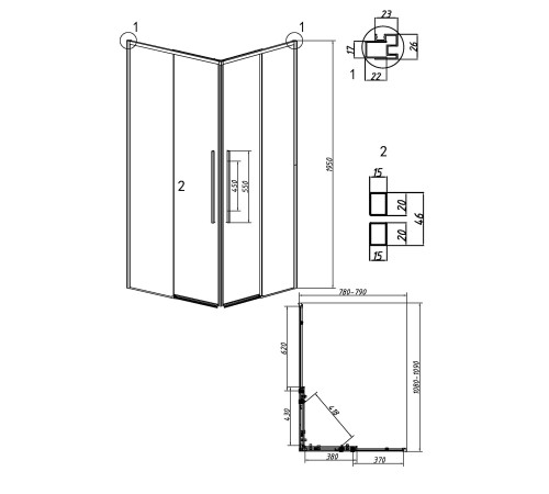 Душевое ограждение Grossman Galaxy 1/2.K33.01.11.42.00-1/2.K33.01.80.42.00 (110х80х195) раздвижная,графит сатин,стекло прозрачное