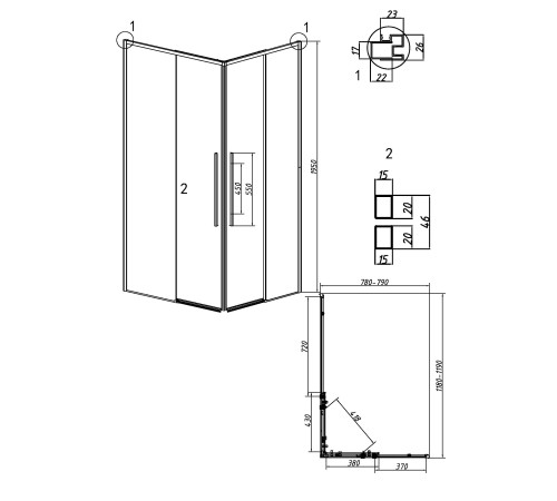 Душевое ограждение Grossman Galaxy 1/2.K33.01.12.42.00-1/2.K33.01.80.42.00 (120х80х195) раздвижная,графит сатин,стекло прозрачное