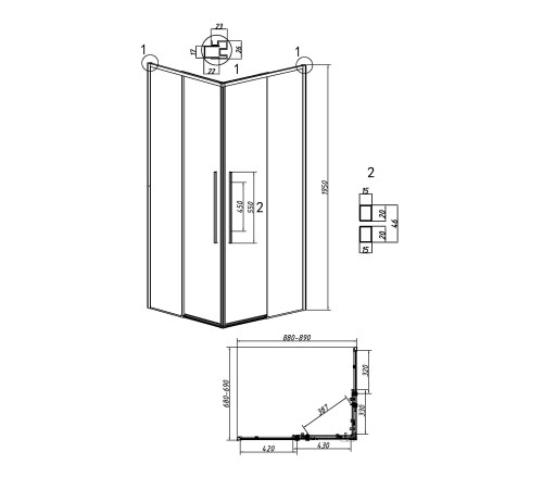 Душевое ограждение Grossman Galaxy 300.K33.01.9070.42.00 (90х70х195) прямоугольник,раздвижная,графит сатин,стекло прозрачное