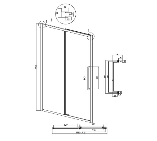 Дверь в нишу Grossman Cosmo 100.K33.02.140.21.00 (140х195) черный матовый,стекло прозрачное,раздвижная
