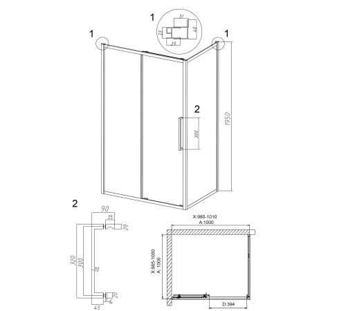 Душевое ограждение Grossman Cosmo 100.K33.02.100.10.00-200.K33.02.100.10.00 (100х100х195) раздвижная,хром,стекло прозрачное