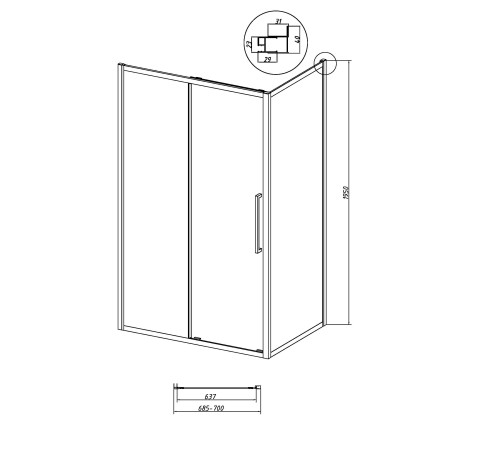 Боковая стенка Grossman Cosmo 200.K33.02.70.21.02 (70х195) черный матовый,стекло шиншилла