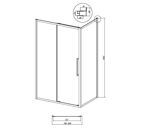 Боковая стенка Grossman Cosmo 200.K33.02.80.21.10 (80х195) черный матовый,стекло тонированное