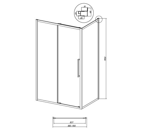 Боковая стенка Grossman Cosmo 200.K33.02.90.42.00 (90х195) графит сатин,стекло прозрачное