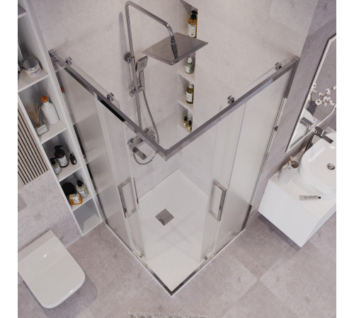 Душевое ограждение Grossman Cosmo 300.K33.02.1010.10.02 (100х100х195) квадрат,раздвижная,хром,стекло шиншилла